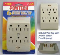 Fashion 6 outlet 3 prong grounded electric wall tap power adaptor PT-7805BB 15A
