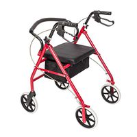 Removable Steel & Nylon Walker Rollator with Four Wheel Ideal for Indoor and Outdoor Use Black & Red