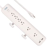 KMC 6-Outlet Surge Protector Power Strip Clamp Mount 7 Feet Cord with 2.4A 2-Port USB Charging Station ...