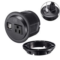 Desktop Power Grommet 3 inch Hole Power Outlet Socket 1 Outlet with 2 USB Ports 10°Angle Design with 10 FT Extension Cord（Black）