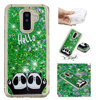 Liquid Glitter Case for Samsung Galaxy A6 Plus 2018,Aoucase Cartoon Pattern Luxury 3D Diamond Sparkle Quicksand Shockproof Anti-Scratch Soft Bumper Case with Black Dual-use Stylus,Hello Panda