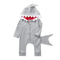 Newborn Baby Clothes Romper Cartoon Shark Costume Zipper Hoodie Jumpsuit Long Sleeve Autumn Tops (3-6 Months, Gray)
