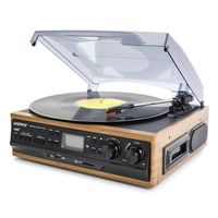 Looptone 6-in-1 Record Player with Built in Speakers, 3 Speed Wooden Turntable Cassette Player, FM AM Radio, USB SD MMC Player,Recording Vinyl to MP3