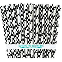 Outside the Box Papers Checked and Banner Paper Drinking Straws 7.75 inches 100 Pack Black, White