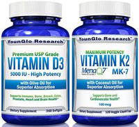 Vitamin D3 5000 IU Plus Vitamin K2 MK7 MenaQ7 Bundle (1 Bottle of Each)