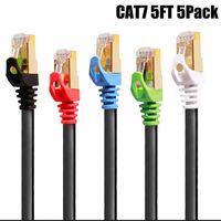 Cat7 Ethernet Cable 5FT 5 Pack Multi Color, BUSOHE Cat-7 Flat RJ45 Computer Internet LAN Network Ethernet Patch Cable Cord - 5 Feet (Renewed)