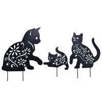 YEAHOME Cat Garden Metal Stakes - Black Cat Silhouette Stake for Yards, Gardens - Set of 3 Metal Animal Lawn Decorations- 16''LX 12''W / 14.5''L X10''W / 9''L X8''W