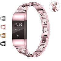 Wekin Replacement Metal Bands Compatible for Fitbit Charge 2 and Charge 2 HR, Adjustable Fashion Bling Rhinestone Smart Watch Accessory Wristband Bracelet Strap for Charge 2 Tracker (X-Rose Pink)