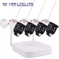 Tonton 1080P Full HD Wireless Security Camera System, 8CH NVR Recorder and 4PCS 1080P 2.0 MP Waterproof Outdoor Indoor Bullet Cameras with PIR Sensor, Audio Record and Clear Night Vision(NO HDD)