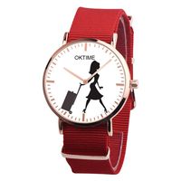MOSE Quartz Watch Women, Womens OKTIME Fashion Casual Leather Analog Suitcase Pattern Canvas Beauty Quartz Watch New (Red)
