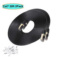 Cat7 Ethernet Cable 20 ft Black Shielded (STP), AULLOV High Speed Flat RJ45 Cat-7/Category 7 Internet LAN Computer Patch Cord Cable, Faster Than Cat5/Cat6-20 Feet Black-2 Pack