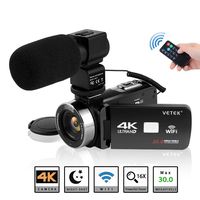 Video Camera Camcorder, VETEK 4K Ultra HD Vlog Camera for YouTube with Microphone, Digital WiFi Camera Recorder with Remote Control, IR Night Vision 3.0 inch Touch Screen 16X Digital Zoom 2 Batteries