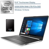 2020 HP 15.6" Touchscreen Laptop Computer/ 10th Gen Intel Core i3 1005G1 Up to 3.4GHz (beat i5-7200u)/ 32GB DDR4 RAM/ 2TB PCIe SSD/ 802.11ac WiFi/ HDMI/ Windows 10 Home + EST 500GB External Hard Drive