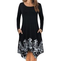 Spring Dress!Todaies Women Long Sleeve Casual Pocket Floral Bohemia Irreglugar Loose Mini Dress (2XL, Black)
