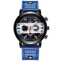 WaiiMak New Couple Fashion Leather Band Analog Quartz Round Wrist Business Men's Watch (Blue)