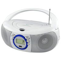 HANNLOMAX HX-321CD Portable CD/MP3 Boombox, AM/FM Radio, Bluetooth, USB Port for MP3 Playback, Aux-in, LCD Display, AC/DC Dual Power Source (White)