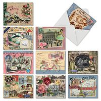 10 ‘Papiers De Paris' Thank You Note Cards with Envelopes 4 x 5.12 inch - Vintage Travel France Greeting Cards - Say Thanks for Wedding, Baby Shower, Thanksgiving - All-Occasion Notecards M6624TYG
