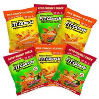 FITCRUNCH Protein Puffs | Designed by Robert Irvine | Keto-Friendly High Protein Puff Snacks | 2g of Sugar, NON-GMO, Gluten Free & 20g of Protein (6 Bags) (Variety Pack)