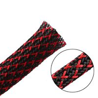 25ft - 1 inch PET Expandable Braided Sleeving - BlackRed - Alex Tech Braided Cable Sleeve