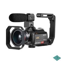 ORDRO AC5 4K WiFi Digital Video Camera Camcorder with 2pcs Lithium Batteries + 0.39X Wide Angle Lens + Lens Hood + External Microphone + Camera Holder with Andoer Cleaning Cloth