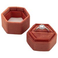 Koyal Wholesale Velvet Ring Box, Hexagon Vintage Wedding Ceremony Ring Box with Detachable Lid, 2 Piece Engagement Ring Box Holder, Modern Proposal Idea (Rust)