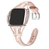 Wearlizer Soft Leather Slim Wristband Band Compatible with Fitbit Versa/Versa Lite/Versa SE/Versa 2, Handmade Bracelet, Ventilated Hole Thin Women Men Replacement Accessories Strap Rose Gold