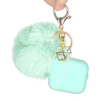 iuuhomefor Airpods 2&1 Charging Case Silicone Protective Case and Keychain Pompom Strap (Mint Green)