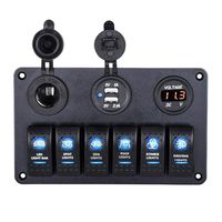 BUNKER INDUST Marine Boat 6 Gang Rocker Switch Panel Car Toggle Switch Waterproof Digital Voltmeter 12V Cigarette Socket 3.1A Dual USB Power Charger Adapter Flush Mount for Car Marine Boat RV Truck