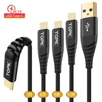 TOPK USB C Cable,USB Type C To A Cable(4-Pack,3ft,6ft,6ft,10ft),Support QC 3.0 3A Fast Charging Cable Nylon Braided Sync Data Transfer Cord Suit for Samsung S10/S9/S8,Note 9/8,LG G6/G5,HTC,Moto(Black)