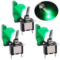 Twidec/3Pcs Rocker Toggle Switch 12V 20A Heavy Duty Racing Car Automative Auto SPST ON/Off Toggle Switch Green LED Illuminated 3Pin with Green Waterproof Safety Cover ASW-07DGGMZ