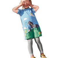 Boomboom Baby Girls Summer Dress, Colorful Baby Girl Rainbow Embroidery Stripe Dress (6T, Sky Blue)