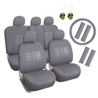 Leader Accessories Embossed Cloth Grey 17pcs Car Seat Covers Full Set Front + Rear Universal Fits Trucks SUV with Airbag Steering Wheel Cover/Shoulder Pads