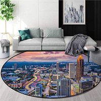 Modern Area Silky Smooth Rugs,Atlanta City Skyline at Sunset with Hazy Light Georgia Town American View Home Decor Area Rug Round-59 Inch,Baby Pink Blue Silver