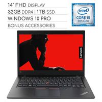 Lenovo ThinkPad L480 2019 14 FHD IPS Laptop Computer, 4-Core Intel Core i5-8250U 1.6GHz, 32GB RAM, 1TB SSD, Backlit Keyboard, Wi-Fi, Bluetooth, Webcam, HDMI, Windows 10 Pro, Bonus Accessories
