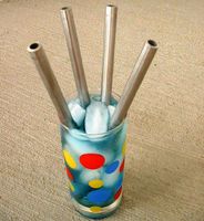 STAINLESS STEEL METAL STRAWS DRINKING COCKTAIL SWIZZLES SMOOTHIES Wide Fat 8"L x 3/8"R SET OF 4