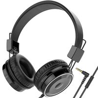 Baseman On Ear Wired Headphones with Mic, Lightweight and Folding Portable Headphone, Stereo and Heavy Bass Boosted Headphones with 1.5M Braided Cord for Cellphone Laptop Tablet Computer Mp4 Mp3 Black