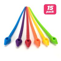 Reusable Silicone Cable Twist Ties Organizer Perfect for Cord Management, Electronics Wire Strips, Kitchen, Garden Rubber Wraps and Gear Zip Tie Straps (7 inches, Non-Velcro), 15 Pack-6 Bright Colors