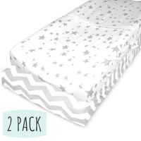 Changing Pad Cover Set | Craddle Sheets - 2 Pack - 100% Natural Jersey Cotton Fabric. Unisex Stylish Gray Chevron and Star Prints.