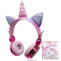 Unicorn Kids Headphones for Girls Children Teens, Wired Headphones for Kids with Adjustable Headband, 3.5mm Jack and Tangle-Free Cord, Over On Ear Headset w/Mic for School Birthday Xmas Unicorn Gift
