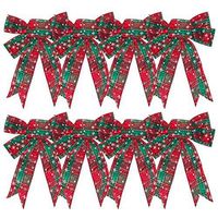 MEWTOGO 8pcs Red Buffalo Plaid Christmas Bows- Xmas Red and Green Buffalo Check Bows Christmas Wreath Bows Holiday Decorative Bows with Snowflake for Christmas Tree Party Supplies Gifts (Red& Green)