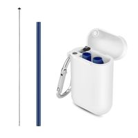 AINAAN Silicone Collapsible Portable Reusable Drinking Straw for Travel Home Office with Case & Cleaning Brush, Straight, Blue