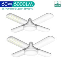 2 Pack 60W Deformable LED Garage Lights, 6000LM E26 LED Garage Ceiling Lights with 4 Adjustable Panels, LED Shop Lights for Garage, Warehouse, Basement, Barn Light (2 Pack)