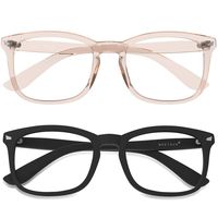 MEETSUN Blue Light Blocking Glasses, Anti Eye Strain Headache (Sleep Better),Computer Reading Glasses UV400 Transparent Lens (Matte Black Frame + Coffee Frame / 2 PACK, 53)