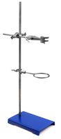 Laboratory Grade Metalware Set - Support Stand (8" x 5"), 12mm Dia. Rod (24" L), Cork Lined Burette Clamp with Boss Head and Retort Ring (2.5" Dia)