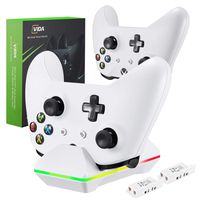 Xbox One Controller Charger, CVIDA Dual Xbox One/One S/One Elite Charging Station with 2 x 800mAh Rechargeable Battery Packs for Two Wireless Controllers Charge Kit- White