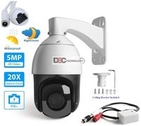 H.265/264 PoE Audio 5.0 Megapixel Super HD 1920P (2592×1920) IP High Speed Onvif 20X Optical Zoom Network Outdoor Weatherproof Dome PTZ Camera (Ceiling Bracket & Wall Mount Bracket Included)