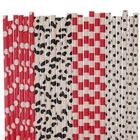 Cowboy or Cowgirl Paper Straw Mix - Red and Black - Polka Dots, Striped, Cow Print (25)
