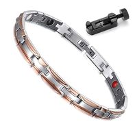 Extra Germanium Strength Magnetic&Negative-ions Therapy Rose-Gold Plated 316L Stainless Steel Bracelets for Men Health Stress Relief Wristband [Free Links Removal Tool]