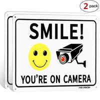 (2 Pack) Smile You're on Camera, Video Surveillance Sign, 10"x7" Rust Free Aluminum Metal,Warning Sign for CCTV Monitoring System by HISVISION.