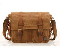 Sechunk Vintage Military Leather Canvas Laptop Bag Messenger Bags Medium